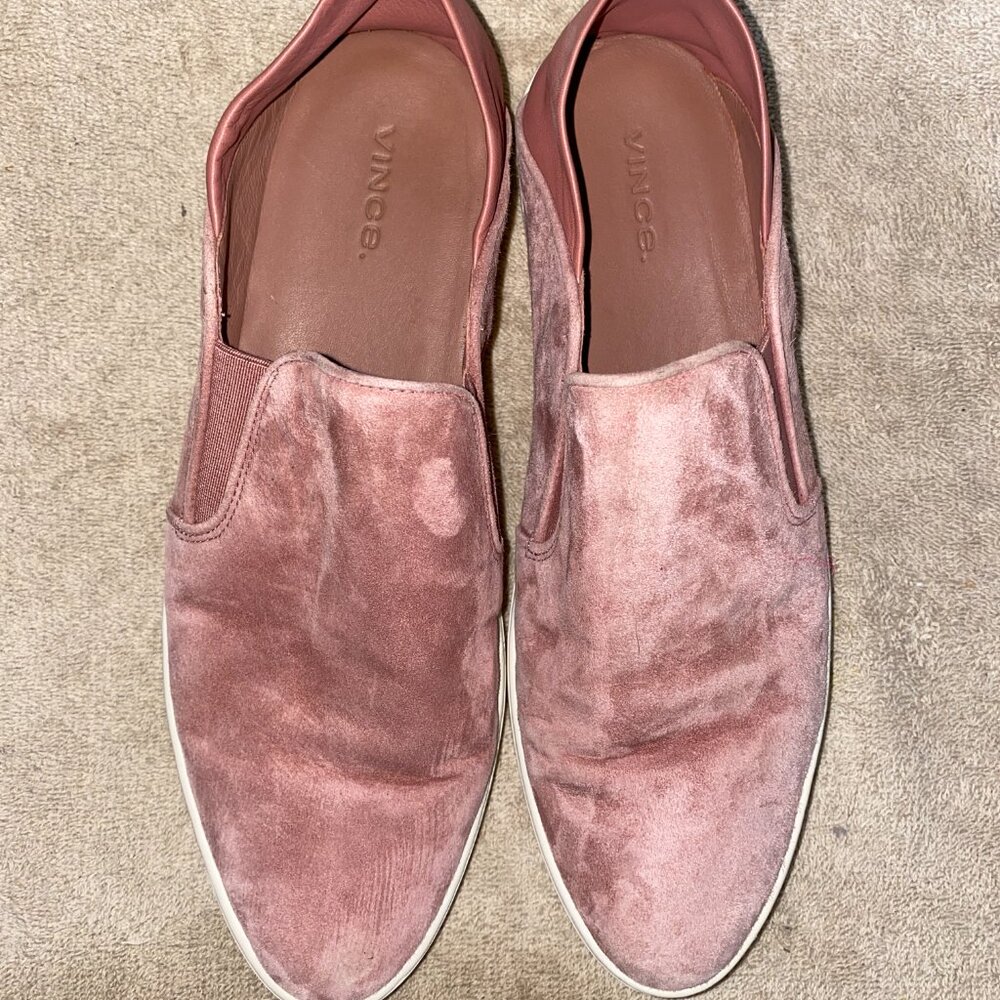 Vince Mauve Pink Suede Slip-On Sneakers Women’s 8.5 | Leather Lined Casual Flats - Picture 2 of 7